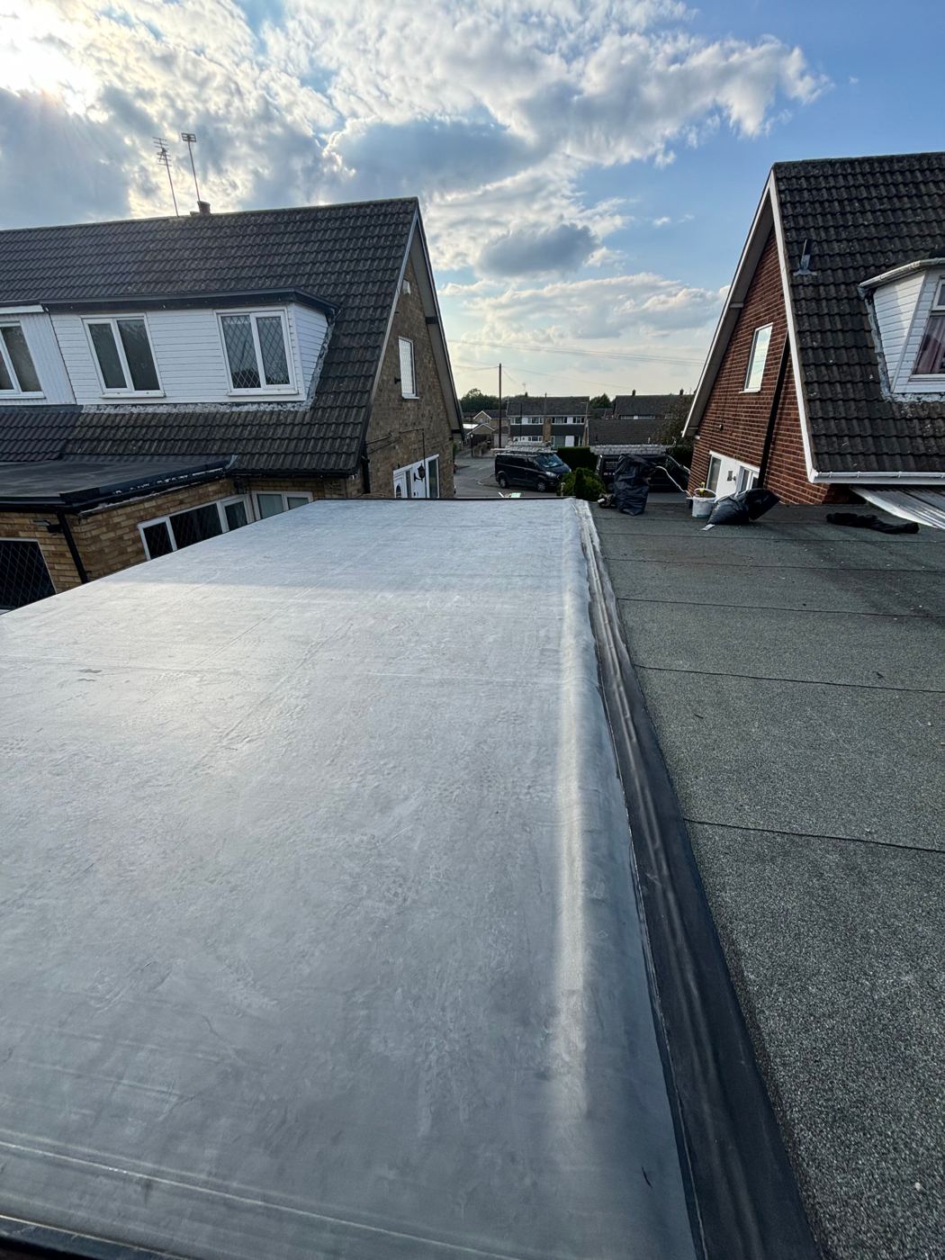 Garage EPDM flat roof, aerial view