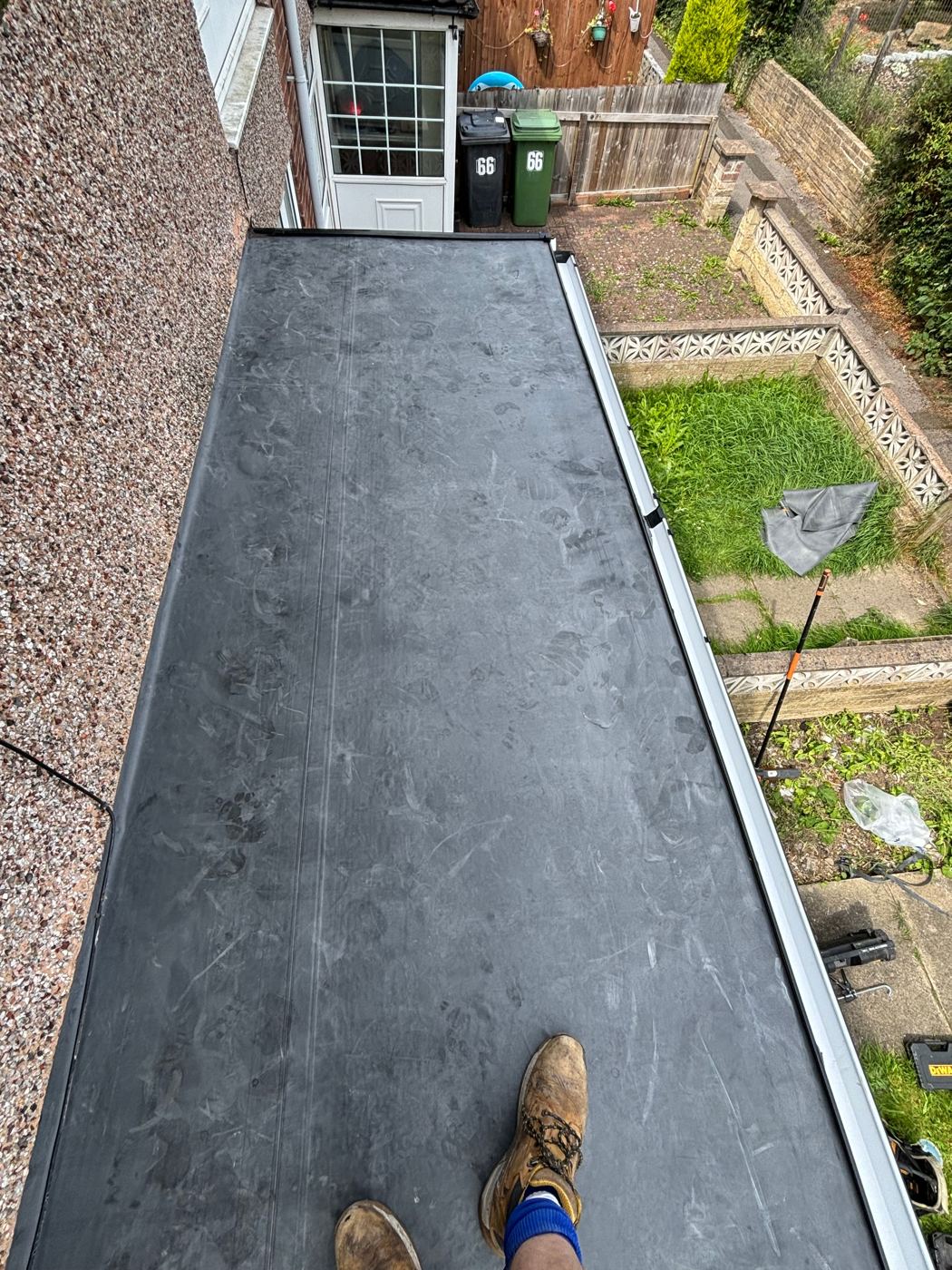 Completed EPDM rubber flat roof, aerial view